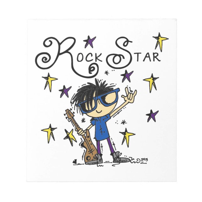 Black Hair Boy Rock Star Notepad (Front)