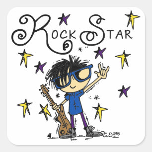 Black Hair Boy Rock Star Square Sticker