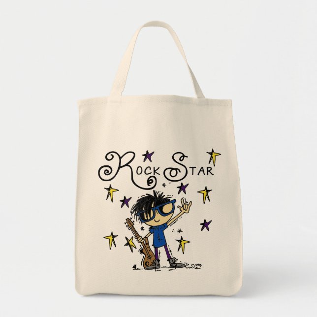 Black Hair Boy Rock Star Tote Bag (Front)