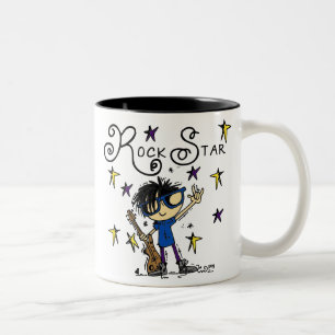 Black Hair Boy Rock Star Two-Tone Coffee Mug