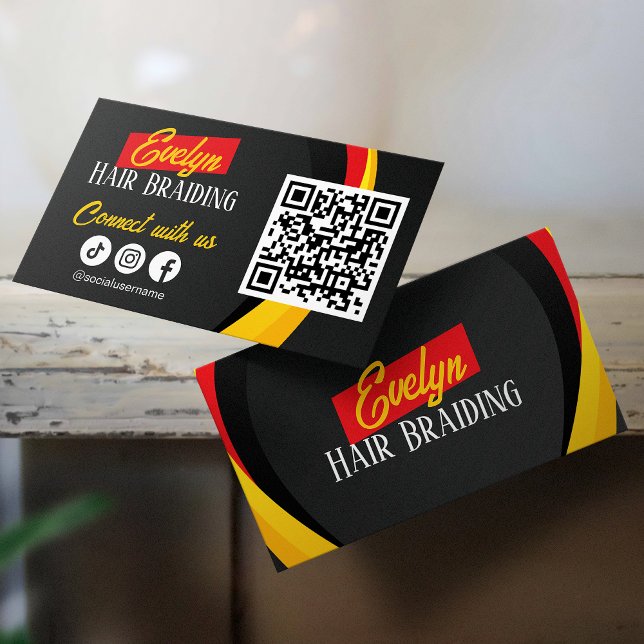 Black Hair Braiding Salon Connect with us QR code Business Card (Creator Uploaded)