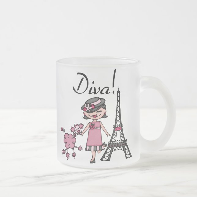 Black Hair Diva Frosted Glass Coffee Mug (Right)