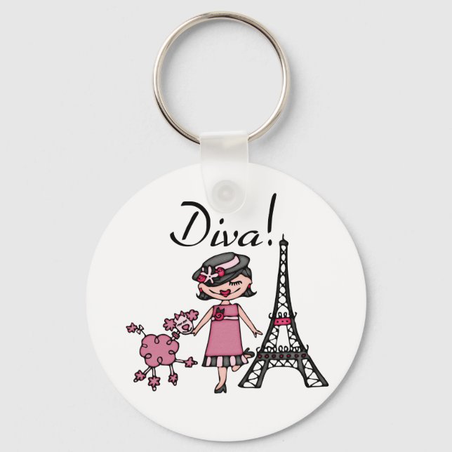 Black Hair Diva Key Ring (Front)