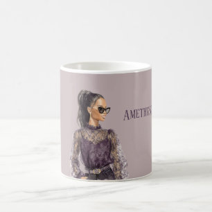 Black Hair Female Purple Lace Blouse Sunglasses Coffee Mug
