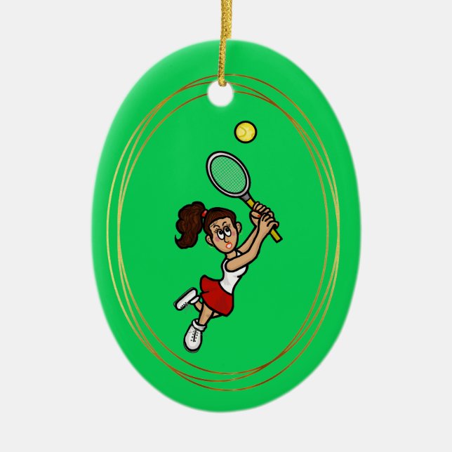 Black Hair Female Tennis Player Christmas Ornament (Front)