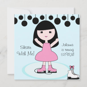 Black Hair Girl Ice Skating Party Invitations
