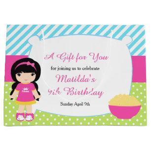 Black Hair Girl Sleepover Slumber Party Birthday Large Gift Bag