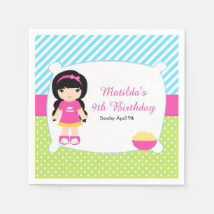 Black Hair Girl Sleepover Slumber Party Napkin