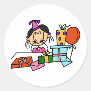 Black Hair Girl With Birthday Gifts T-shirts Classic Round Sticker
