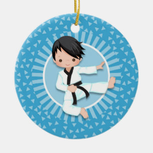 Black Hair Karate Boy Judo Martial Arts Ceramic Tree Decoration