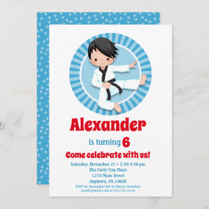 Black Hair Karate Judo Boys Birthday Invitation