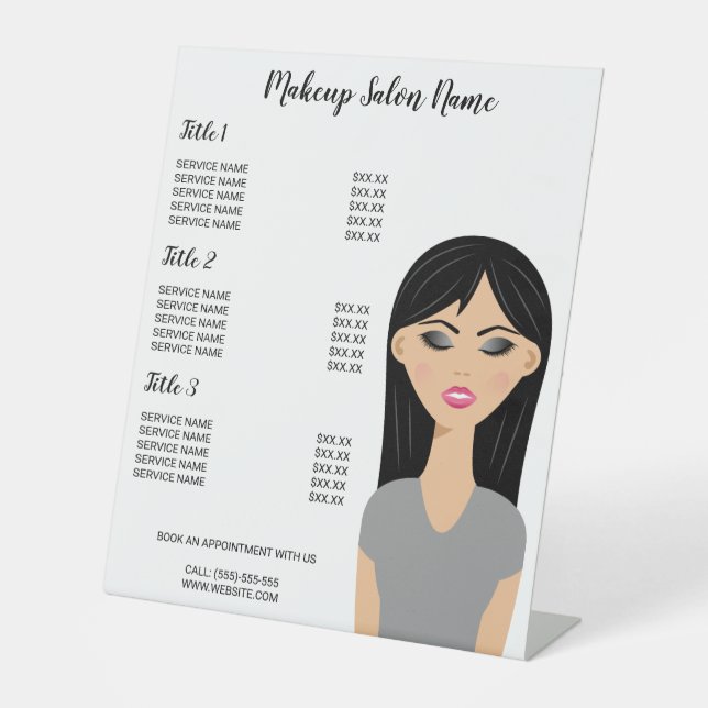 Black Hair Makeup Girl Close-up Makeup Artist Menu Pedestal Sign (Front)