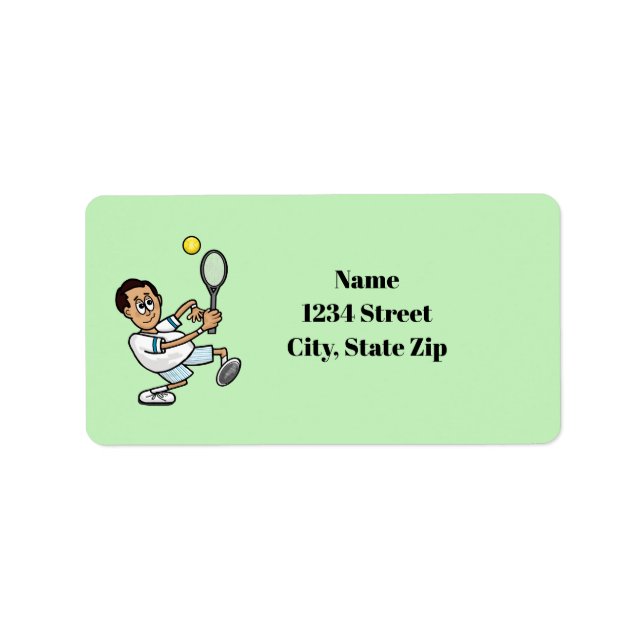 Black hair male tennis player address labels (Front)