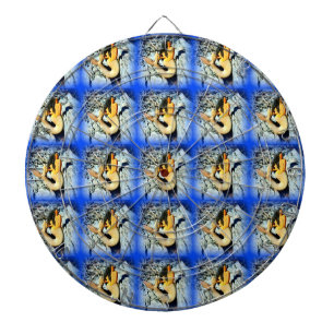 black hair mermaids on blue background dartboard