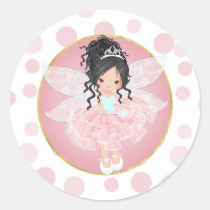 Black Hair Pink Fairy Classic Round Sticker
