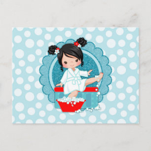 Black Hair Spa Girl Bubbles Turquoise Red White Postcard