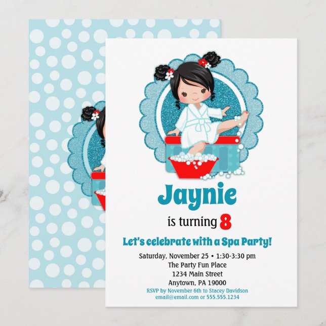 Black Hair Spa Party Girls Birthday Invitation (Front/Back)