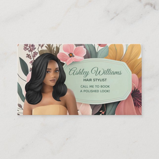 Black Hair Stylist Business Cards (Front)