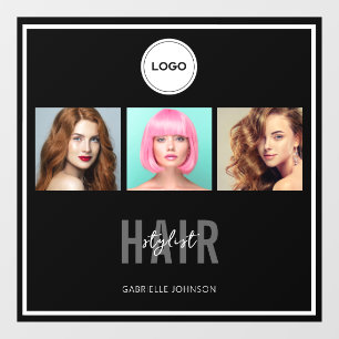 Black Hair Stylist Photo Collage Elegant Logo Window Cling
