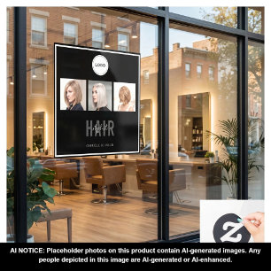 Black Hair Stylist Photo Collage Elegant Logo Window Cling