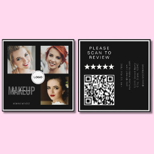 Black Hair Stylist Photo Collage QR Code & Review Square Business Card