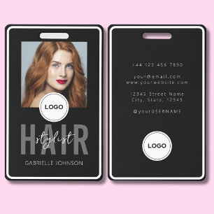 Black Hair Stylist Photo ID Badge Lanyard Slot
