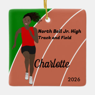 Black Hair Track and Field Girl in Red Black Ceramic Ornament