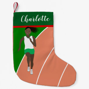Black Hair Track Girl in Green Small Christmas Stocking