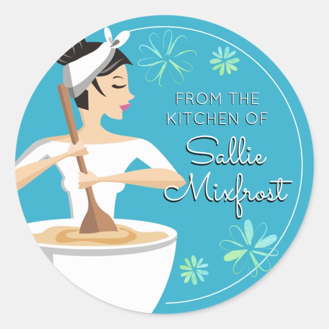 Black hair woman bakery from the kitchen of classic round sticker (Front)