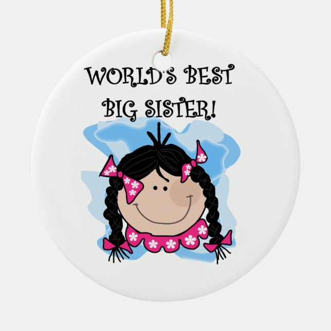 Black Hair World's Best Big Sister Gifts Ceramic Tree Decoration (Front)