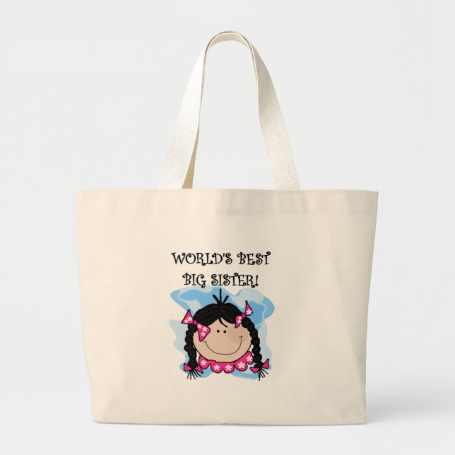 Black Hair World's Best Big Sister Tshirts Large Tote Bag (Front)