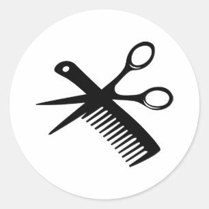 black hairdresser comb scissors classic round sticker