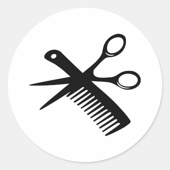 black hairdresser comb scissors classic round sticker (Front)