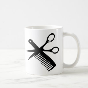 black hairdresser comb scissors coffee mug