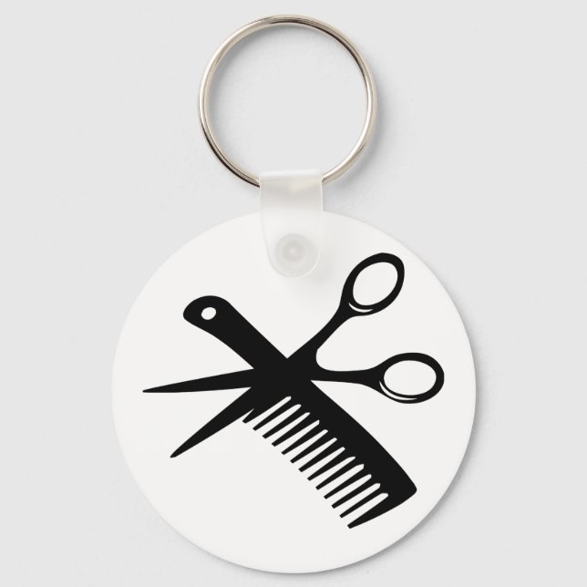 black hairdresser comb scissors key ring (Front)