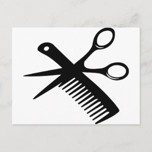 black hairdresser comb scissors postcard