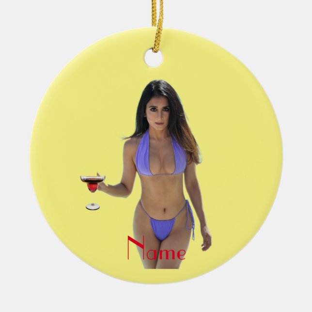 Black-haired Bikini Beauty Thunder_Cove  Ceramic Tree Decoration (Front)