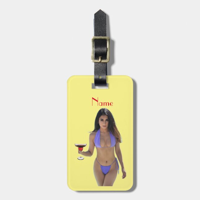 Black-haired Bikini Beauty Thunder_Cove  Luggage Tag (Front Vertical)
