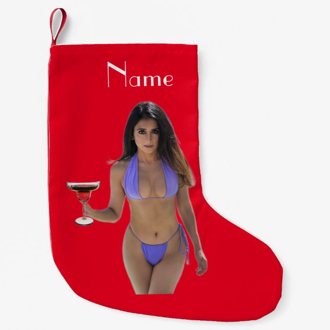 Black-haired Bikini Beauty Thunder_Cove  Small Christmas Stocking (Front)