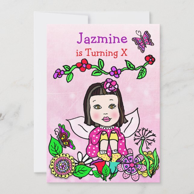 Black Haired Fairy Birthday Invitation (Front)
