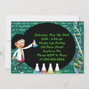 Black Haired Girl Mad Scientist Party Invitation