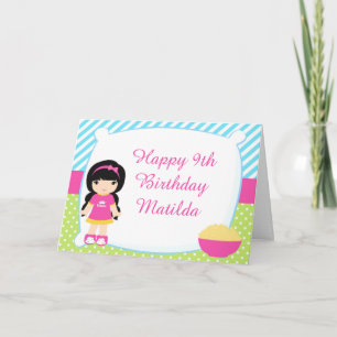 Black Haired Girl Sleepover Slumber Party Birthday Card