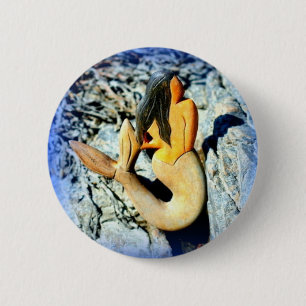 black-haired mermaid 6 cm round badge