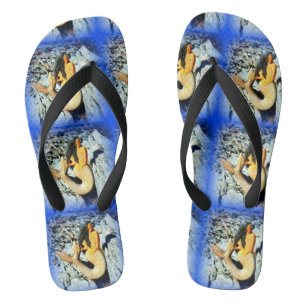 black-haired  mermaid beauties blue flip flops