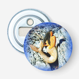 black-haired mermaid blue bottle opener