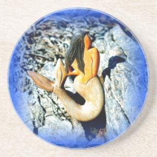 black-haired mermaid blue coaster