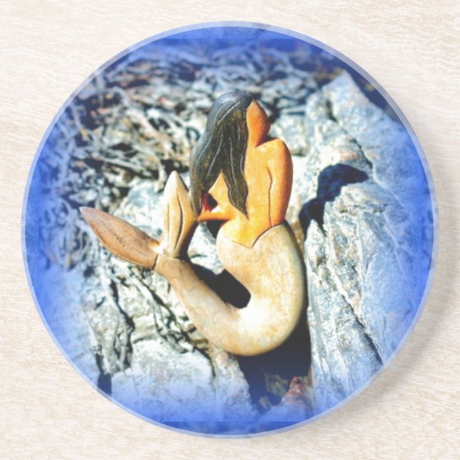 black-haired mermaid blue coaster (Front)