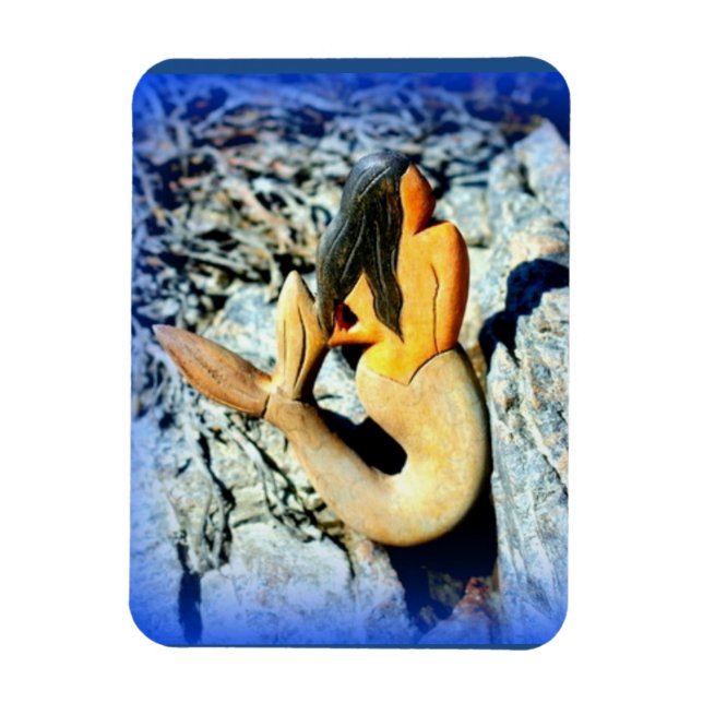 black-haired mermaid blue magnet (Vertical)