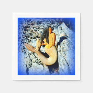 black-haired mermaid blue napkin