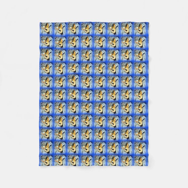 black-haired mermaid pattern blue fleece blanket (Front)